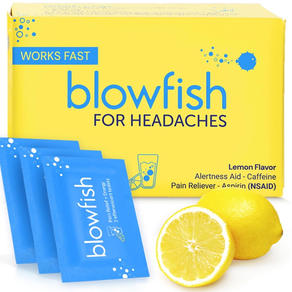 Blowfish for hodepine | Ny maksimal styrke Effervescent Formula behandler hodepine raskt (1 pakke)