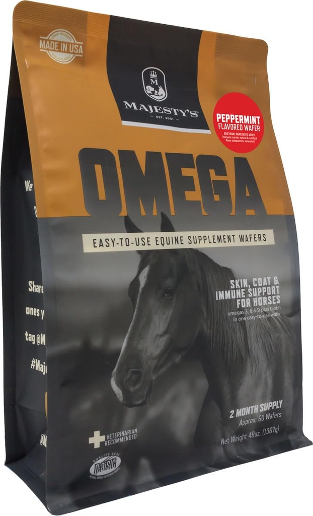 Majestet's Omega Wafers - Superior hest / Equine hud, Coat og immunstøtte Supplement - Omega 3, 6, 9 og Biotin (Peppermint, 60 Count)