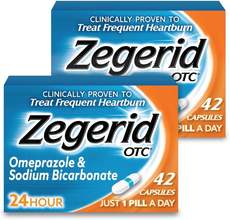 Zegerid OTC, Omeprazol Plus Natriumbikarbonat, 24 timer, Protonpumpeinhibitor (PPI), Heartburn Medisin, Acid Reduser, To 42ct Cartons