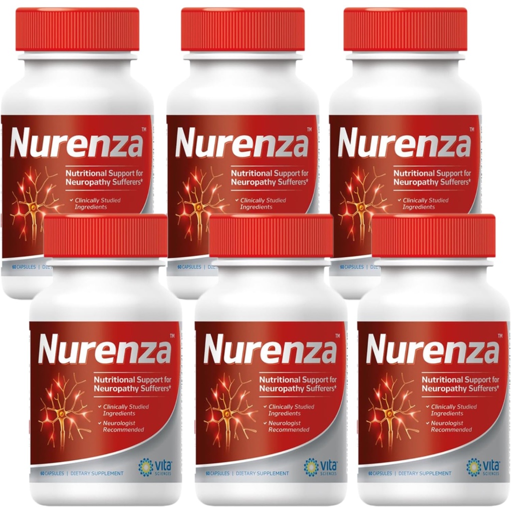 Vita Sciences Nurenza Neuropathy Relief Supplement 40x Styrke Naturlig R-ALA Form for Nerve Helse, Fast Repair w / vitaminer, Antioksidanter Revitaliserende Føtter, hender, ben og tær. 60 Ct. - Pakke med 6