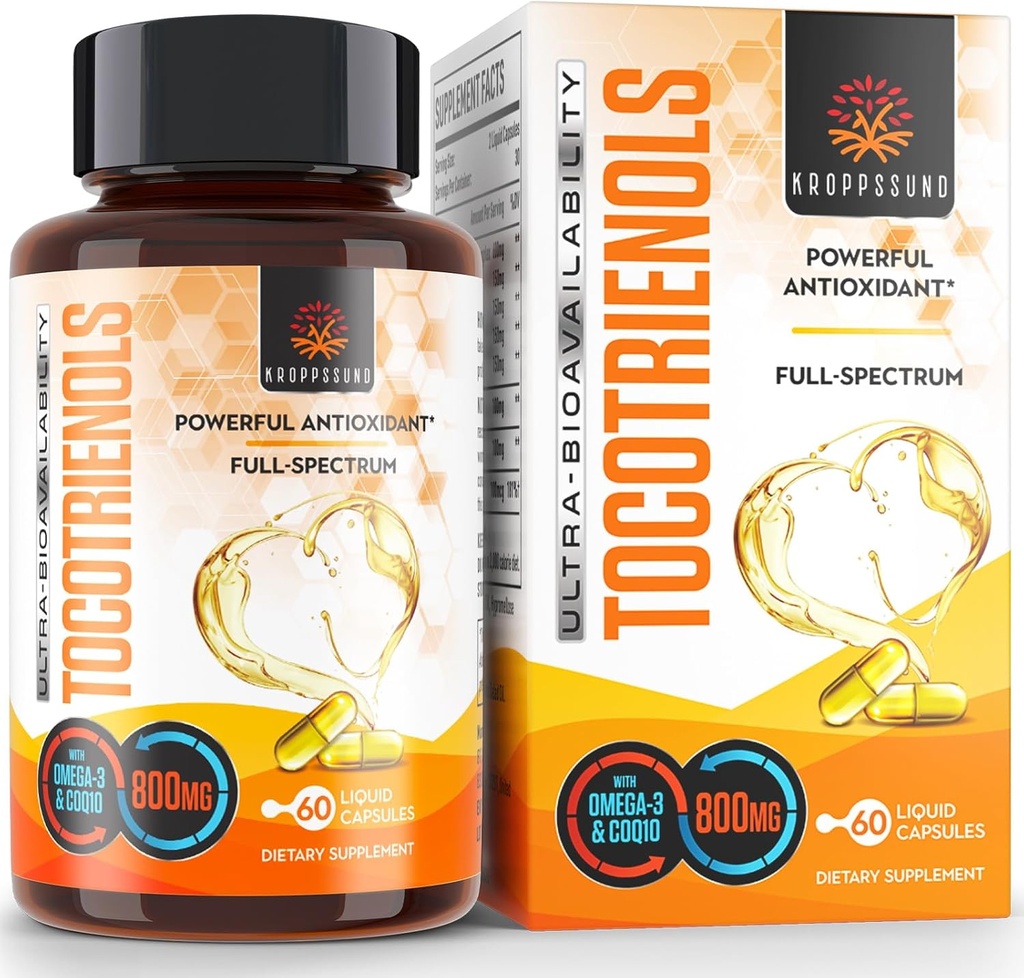 Kropssund Tocotrienols 800 mg Supplement | Rik på vitamin E Tokotrienoler - 60 flytende kapsler