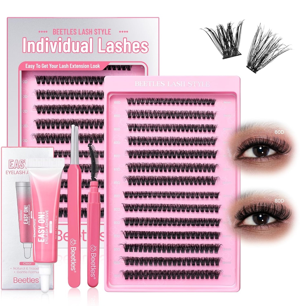 Beetles Lash Clusters Kit Kjærlighet uttrykker 60D 80D 9-18mm Eyelash Clusters Kit 280pcs Individual Lash Extension D Curl 3D Fluffy False Eyelash Extension DIY K009