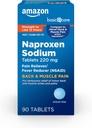 Grunnleggende omsorg rygg- og muskelsmerter, 220 mg, 12-timers smertelindring, Naproxen Natriumtabletter, smertestillende og feberreduser, 90 teller
