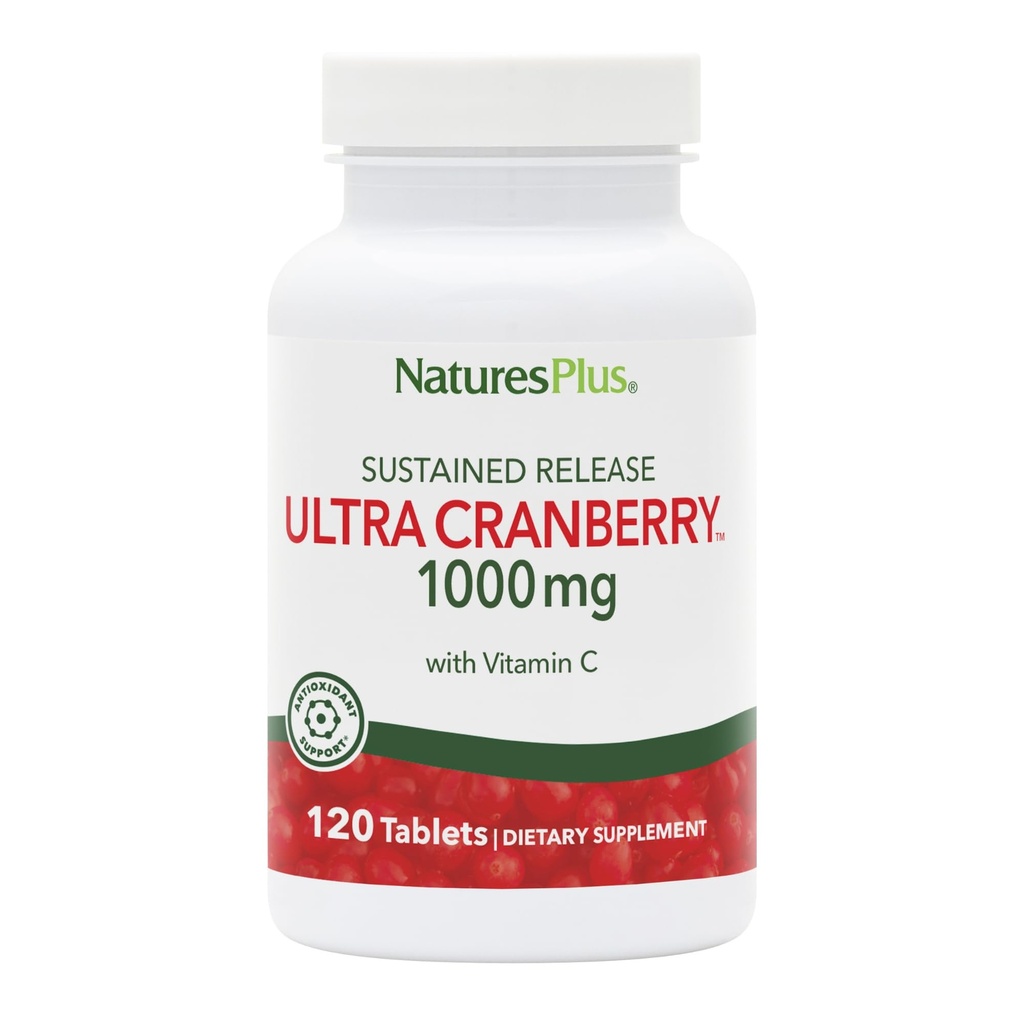 NaturesPlus Ultra Cranberry, frigjøring - 1000 mg, 120 tabletter - med vitamin C - vegetarisk, glutenfri - 60 Serveringer