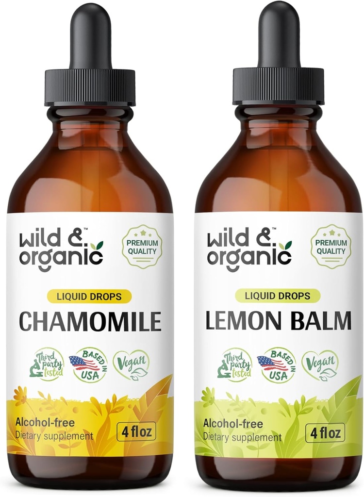 Wild & organisk kamille tinktur 4 fl oz & sitron balm tinktur 4 fl oz