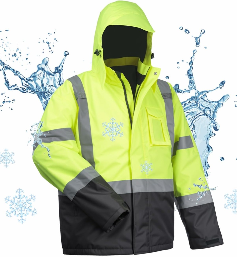toolant 100% vanntett sikkerhetsjakker for menn, Hi Vis reflekterende arbeidsjakker, Construction Rain Coats for kaldt vær