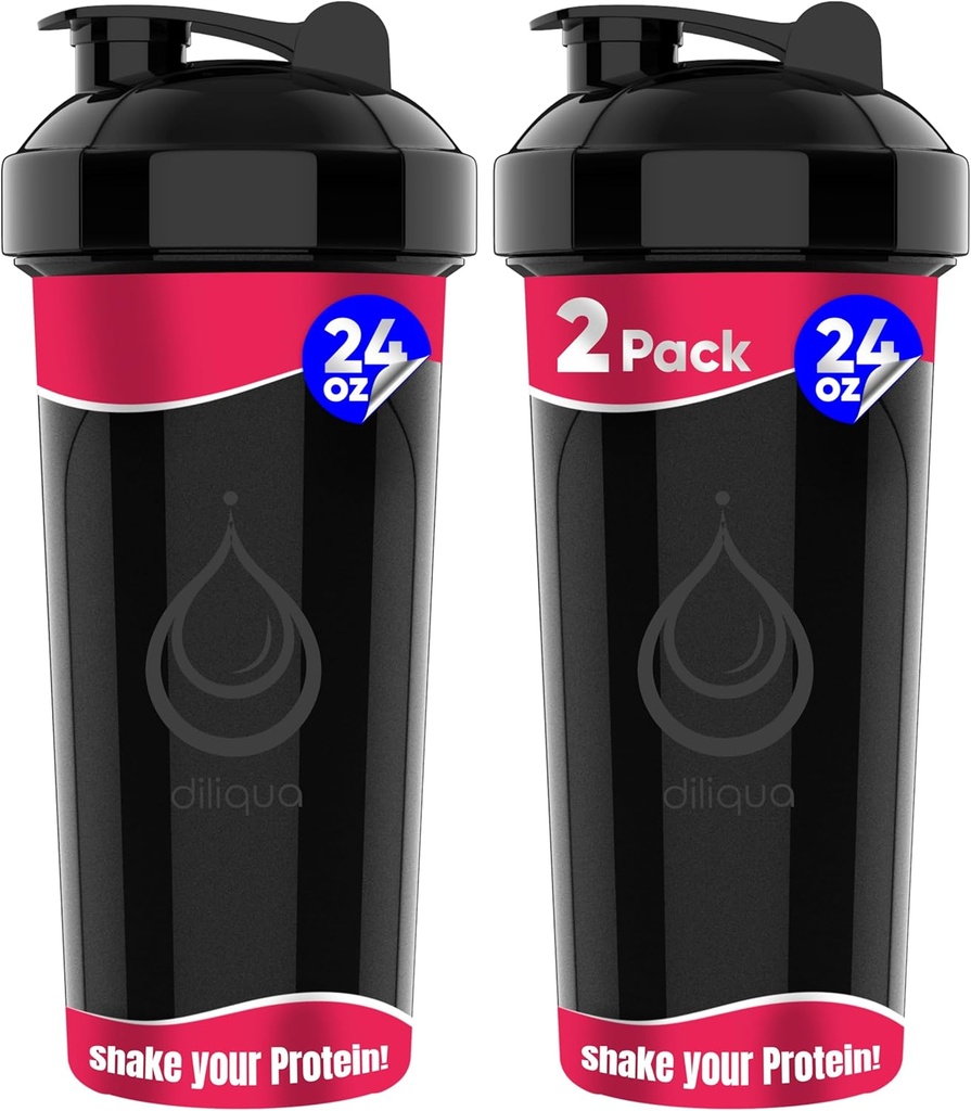 2 Pakning, Dobbel 24 oz Shaker Flasker med kraftige Wire Whisks for Protein Mixes | Leakproof Blender Shaker Flasker (svart) | BPA-fri og oppvaskmaskin trygt | Shaker Cup for Proteinshakes