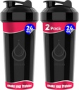 2 Pakning, Dobbel 24 oz Shaker Flasker med kraftige Wire Whisks for Protein Mixes | Leakproof Blender Shaker Flasker (svart) | BPA-fri og oppvaskmaskin trygt | Shaker Cup for Proteinshakes