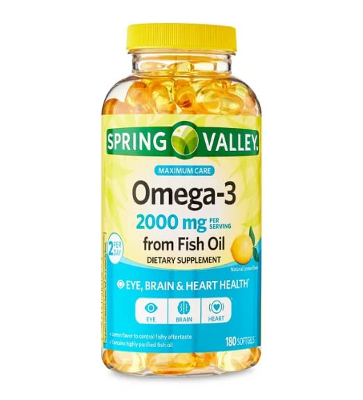 Spring Valley Omega-3 fra Fish Oil Maks pleie Softgels, 2000 mg, 180 greve