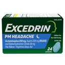 Excedrin PM for hodepine relief, Acetaminophen 250mg, Aspirin 250mg, Diphenhydramin Citrat 38mg, smertefriere, natt søvn-Aid, 24 greve