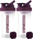 Utopia Home Protein Shaker Flaske - (pakke med 2) 28-Ounce Shaker flasker for proteinblandinger - Fitness Sports Classic Protein Mixer Shaker Flaske (clear/Plum)