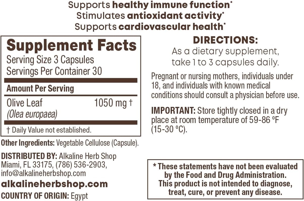 Alkaline Urt Shop Olive Leaf Supplement 90 kapsler