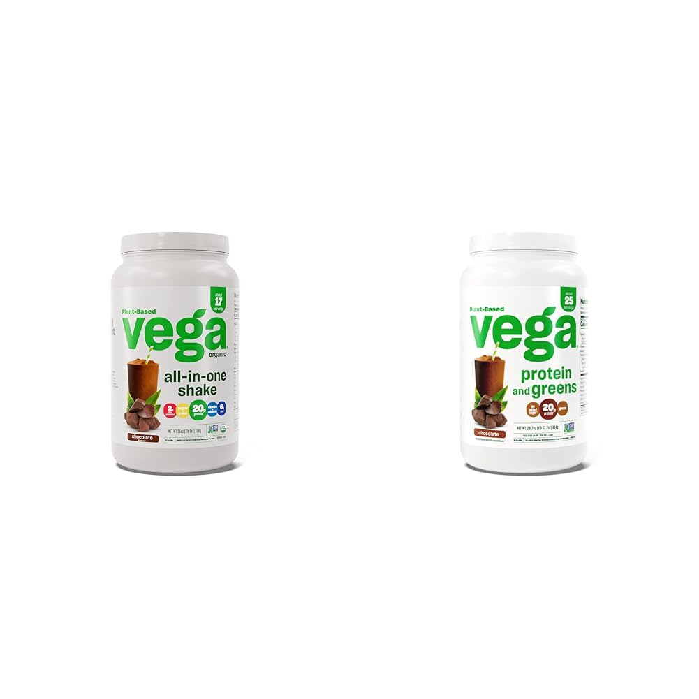 Vega Organic All-in-One Vegansk Protein pulver, sjokolade og protein og grønne protein pulver, sjokolade