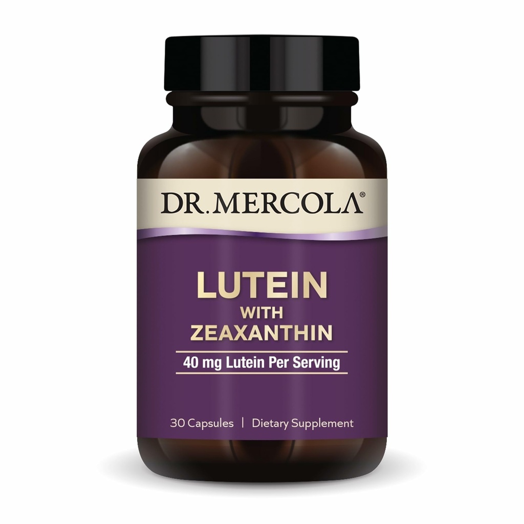 Dr. Mercola Lutein med Zeaxanthin, 30 serveringer (30 kapsler), 40 mg Lutein Per servering, kosttilskudd, støtter visjon helse og kognitiv funksjon, ikke-GMO