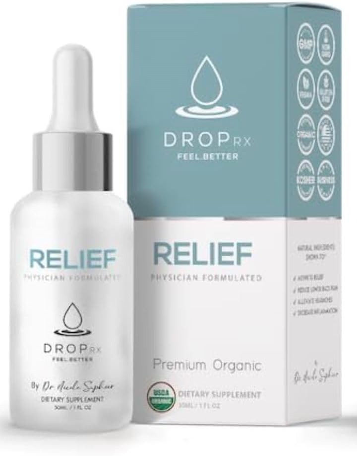 DropRx Relief av Dr. Nicole Saphier – Devils Claw & Organic Ginger Root Extract, støtter felles helse og digestiv velvære , organisk, ikke GMO, Vegan, Glutenfri og Kosher, laget i USA (2 Fl Oz)
