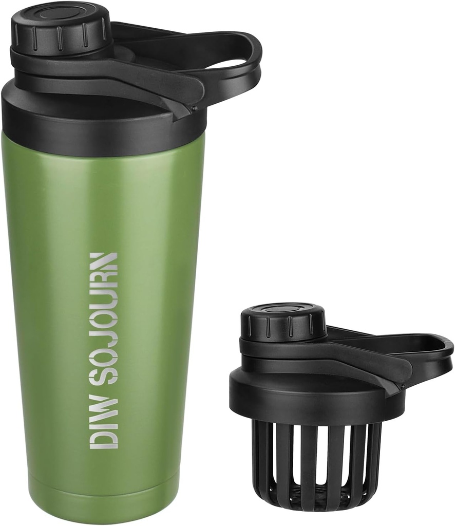 DIW 24 oz Shaker flaske, Stainless stål Shaker flaske med støyfri design, isolert metall Shaker Cup for proteinblandinger og pre trening, Gym flaske Shaker(grønn)