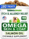 BARK & SPARK Omega 3 for hunder - 180 fiskeoljebehandlinger for hundshedding, hudallergi Chews, kløe relief, varme flekker behandling - felles helse - hud og coat Supplement - EPA & DHA fettsyrer - lakseolje