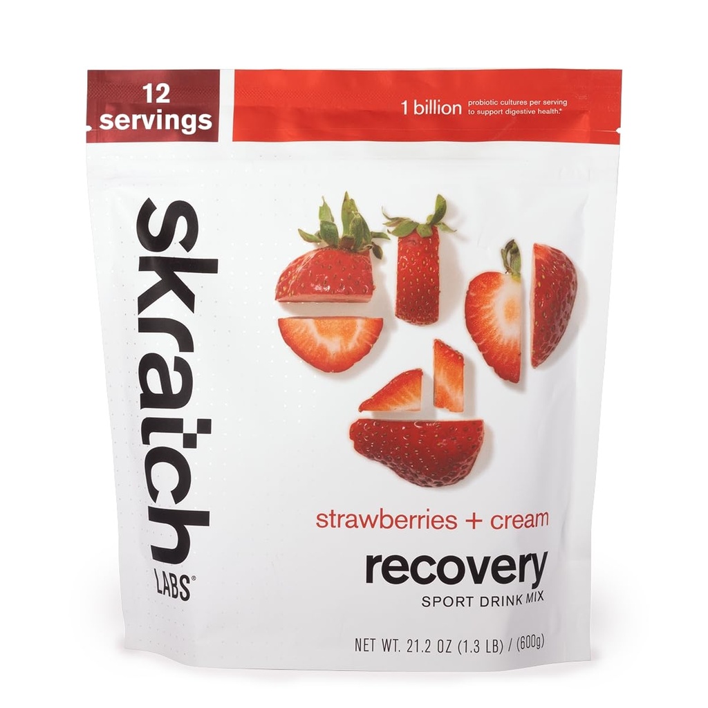 SKRATCCH LABS Recovery- Sport Drink Blande | Komplett Melkprotein med karbohydrater, elektrolyter og probiotika | Post Trening pulver | Jordbær + Krem