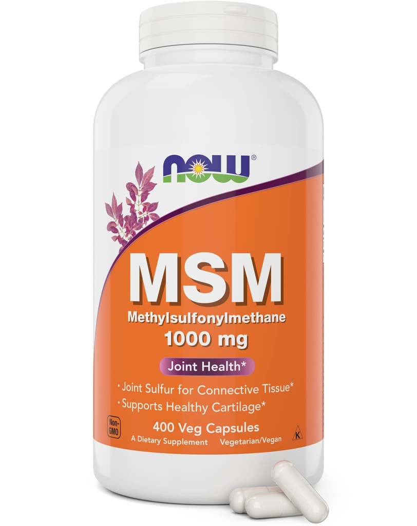 Nå MSM 1000mg Veg Kapsler, 400 greve Metyl-Sulfonyl-Metan, laget i USA, Svovel Supplement, Ikke-GMO, Vegetarvennlig