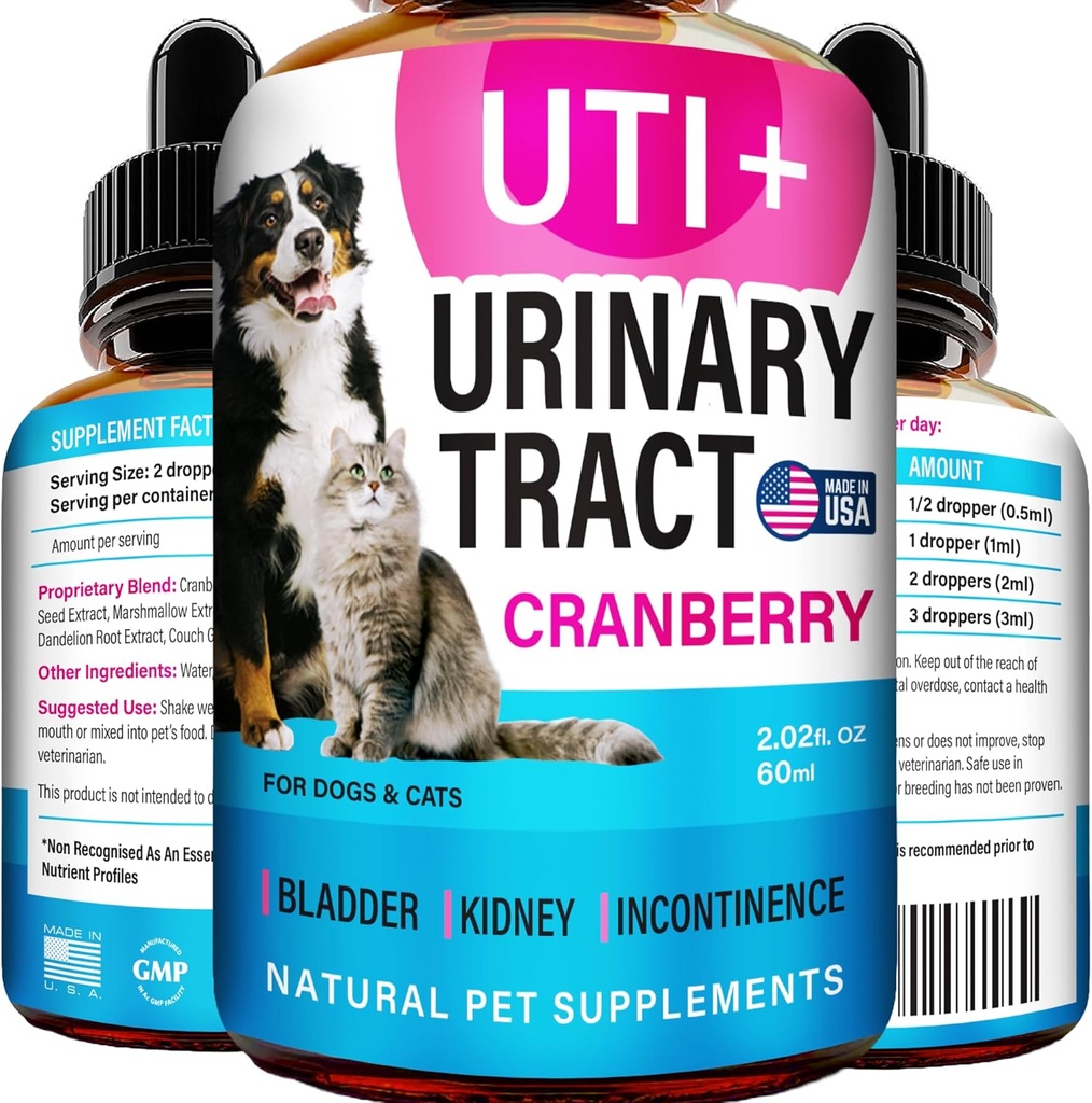 Cat & Hund UTI behandling - UTI medisin & urinveis infeksjon behandling for kjæledyr - Nyrestøtte - Blader Control for hunder inkontinens - Cat UTI Remedy - Cranberry Supplement - US Made - 2fl.oz