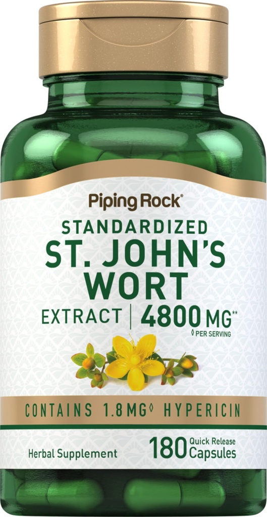 Piping Rock St. John's Wort Capsules | 4800 mg | 180 piller | ekstrakt Supplement for kvinner og menn | Ikke-GMO, Glutenfri