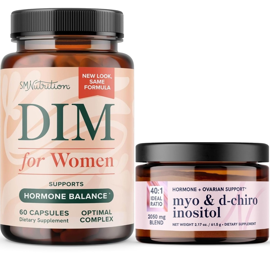 Myo-Inositol pulver kompleks og kvinners DIM Supplement | Hormon Balance Bundle med ideell 40:1 Ratio Myo-Inositol & D-Chiro Inositol pulver (30 Serveringer) og DIM Supplement for kvinner (60 Serveringer)