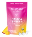 Pink Stork Økologisk Mango Søt med vitamin B6 for morgensykhet og bevegelsessykhet, lagt til Ginger & vitamin B6, 1. trimester graviditet må ha - 30 innpakket candies