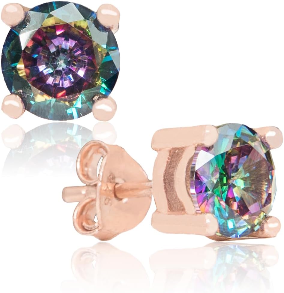 Håndlaget Rose Gullbelagt Naturlig Mystic Topaz Sterling Sølv Stud øredobber