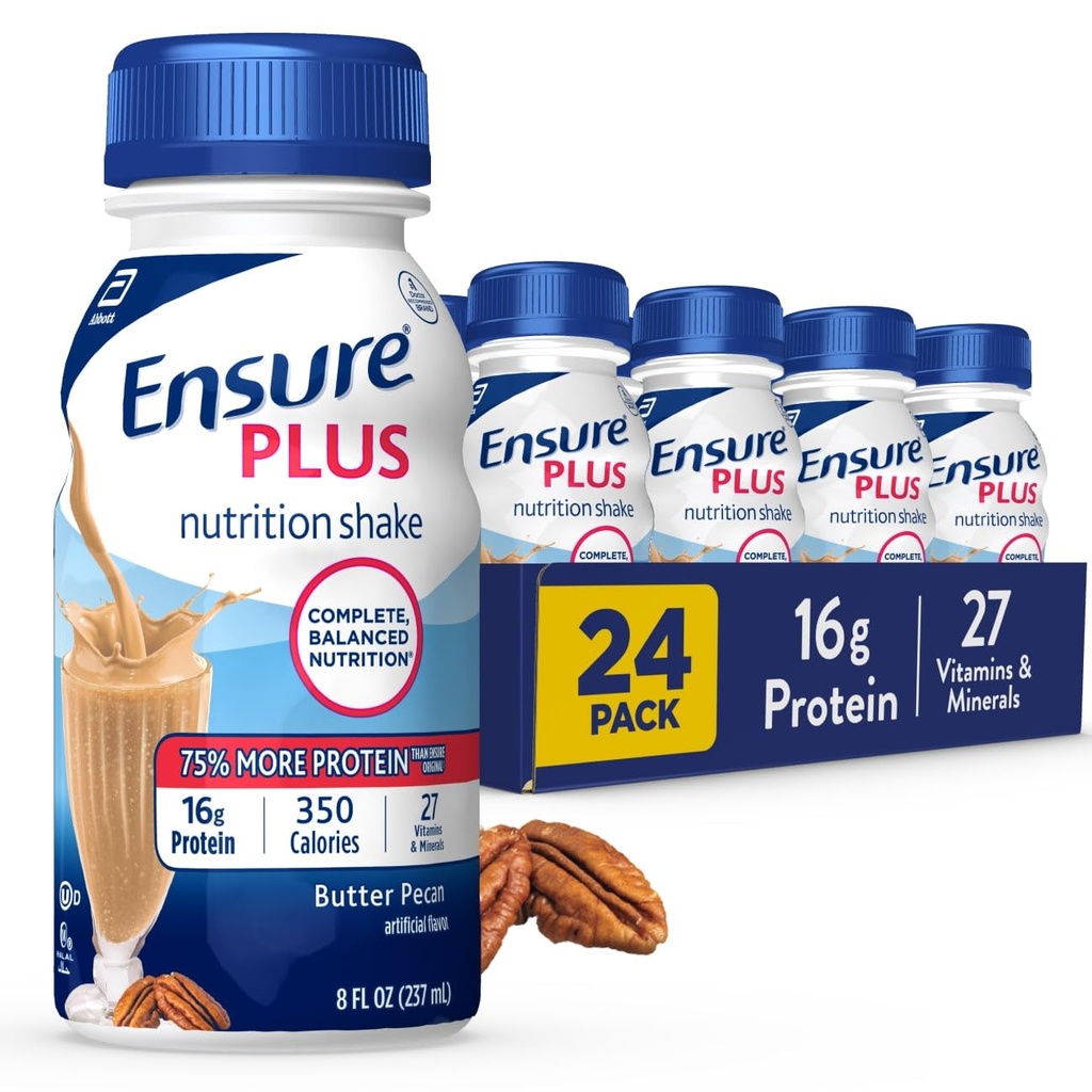 Sikre Plus Smør Pecan ernæringshake | Måltid erstatningshake | Klar til å drikke | 16g Protein og 27 vitaminer og mineraler | 8 fl oz - 24 Pack