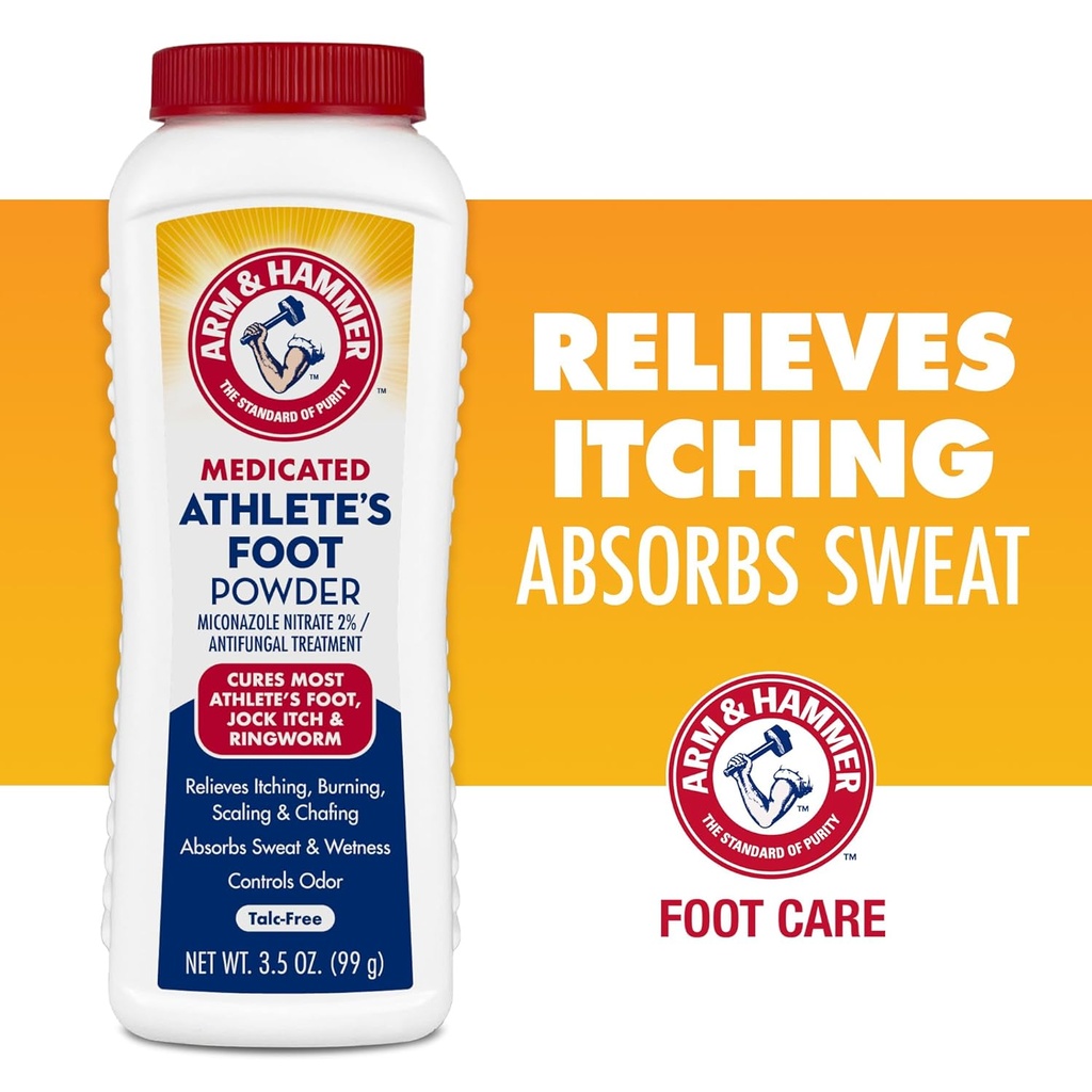 Arm & Hammer Athlete fot pulver - Antifungal behandling for føtter med baking soda - leeves kløe, brenning og Odor - klinisk bevist formel - 3,5 oz 4 pakke (4)