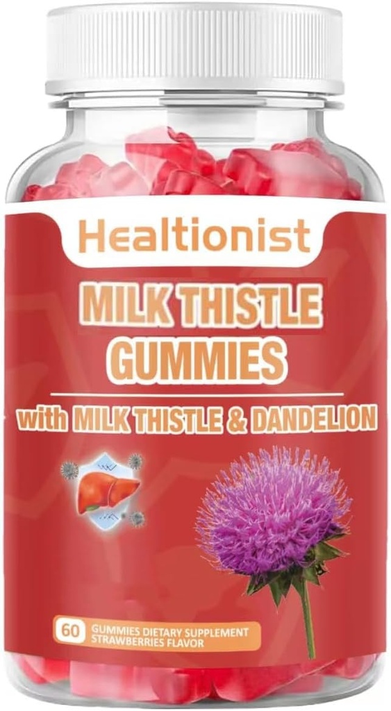 Melk Thistle Gummies for Liver Cleanse, Detox & Repair Fatty Liver Formula Gummies, Melk Thistle Extract ® Antioksidant støtte og naturlig lever helse, Liver Detox, 60 Vegansk Ct