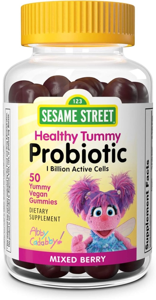Weber Naturals Sesame Street Sunn Tummy Probiotics for barn, 1 milliard aktive celler per Gummy, 50 gummier, for digestiv helse, Gratis av Gluten, Dairy, Peanut & Gelatin, Vegan