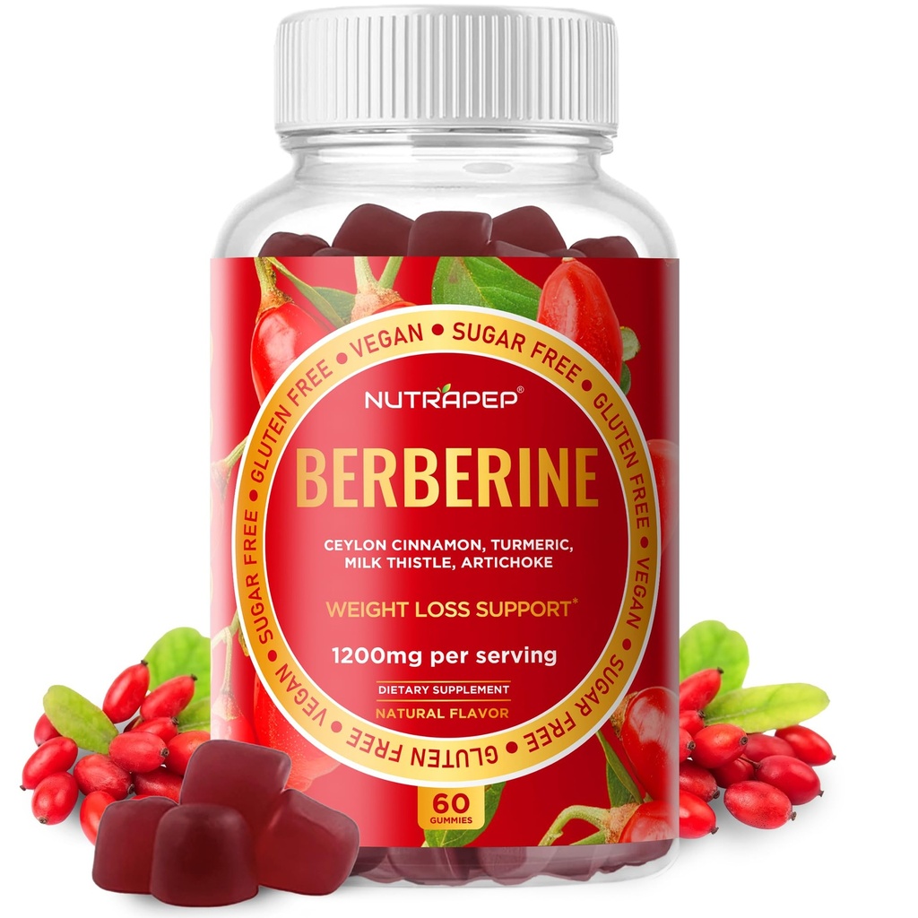 Premium Berberine HCl GLP-1 Vekttap Gummies (1200mg) med Ceylon Cinnamon Turmeric Melk Thistle Artichoke - Sugar Free Glutenfri høy potens GLP1 støtte Supplement