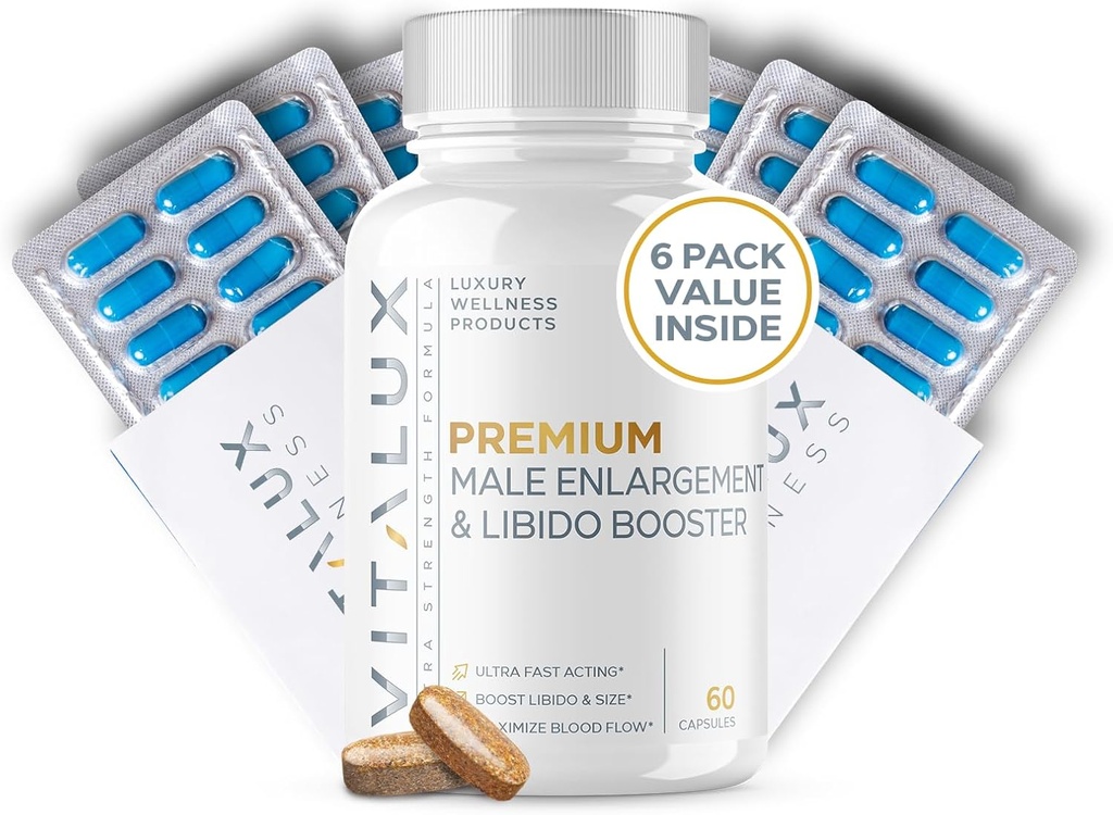 VITALUX | #1 Dosert Premium Ereksjonsstøtte & Libido Booster || Fast-Acting blodstrøm, størrelse og fasthet for menns forbedring | L-Arginin + 18 ingredienser | 3rd Party Tested + USA laget - 60 piller
