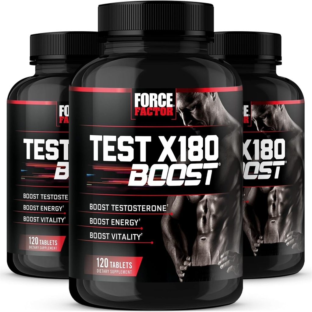 Force Factor Test X180 Boost, Testosteron Booster og energitilskudd for menn, øke energi, øke utholdenhet, og forbedre vitalitet, med D-Aspartic Acid og Fenugreek, 120 greve (pakke av 3)