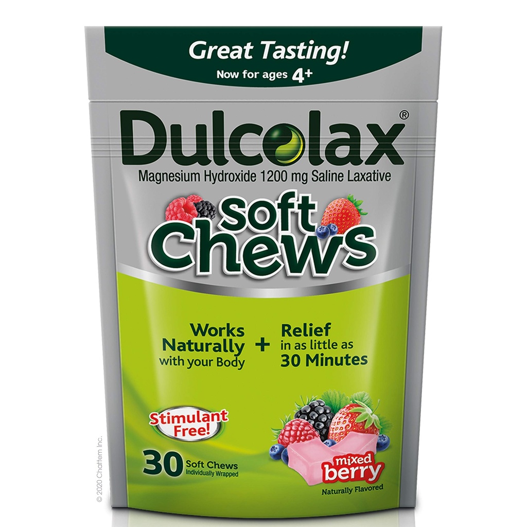 Dulcolax Myke Chews Saline Laxativ Blandet Berry (60ct & 30ct) 1200 mg Magnesium Hydroxide Gentle Acceleration Relief