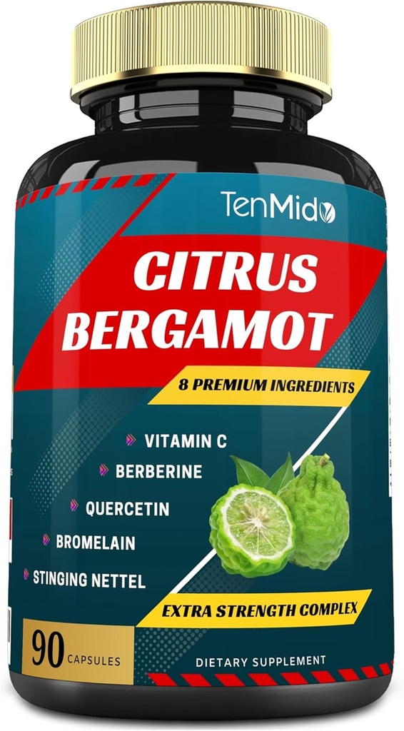 Citrus Bergamot ekstrahere kapsler med vitaminC, Berberine, Quercetin, Bromelain, Echinacea, Black Pepper - 3 måneders forsyning, 90 caps