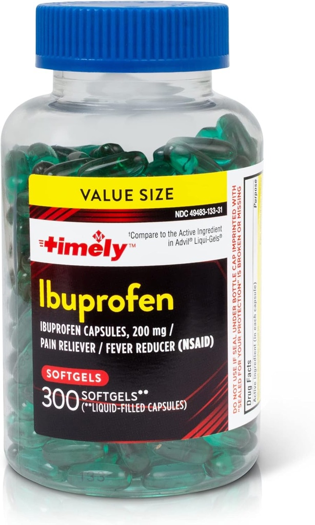 TIME-CAP LABS, INC. Tidlig Ibuprofen 200mg - 300 flytende Softgels - smertereduserende tabletter og feber Reduser - for hodepine Relief, Menstruell smerte, tannsmerter Muskelsmerter & ledbetennelse smerte