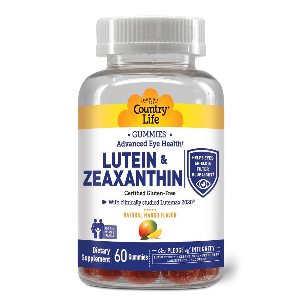Land Life Lutein Gummies med Lutemax 2020, 60 Ct, Chewable Natural Eye Support Supplement, Marigold Lutein, Zeaxanthin, Eye Health & Macular Support, Ikke-GMO, Naturlig Fruit Pectin, Vegansk
