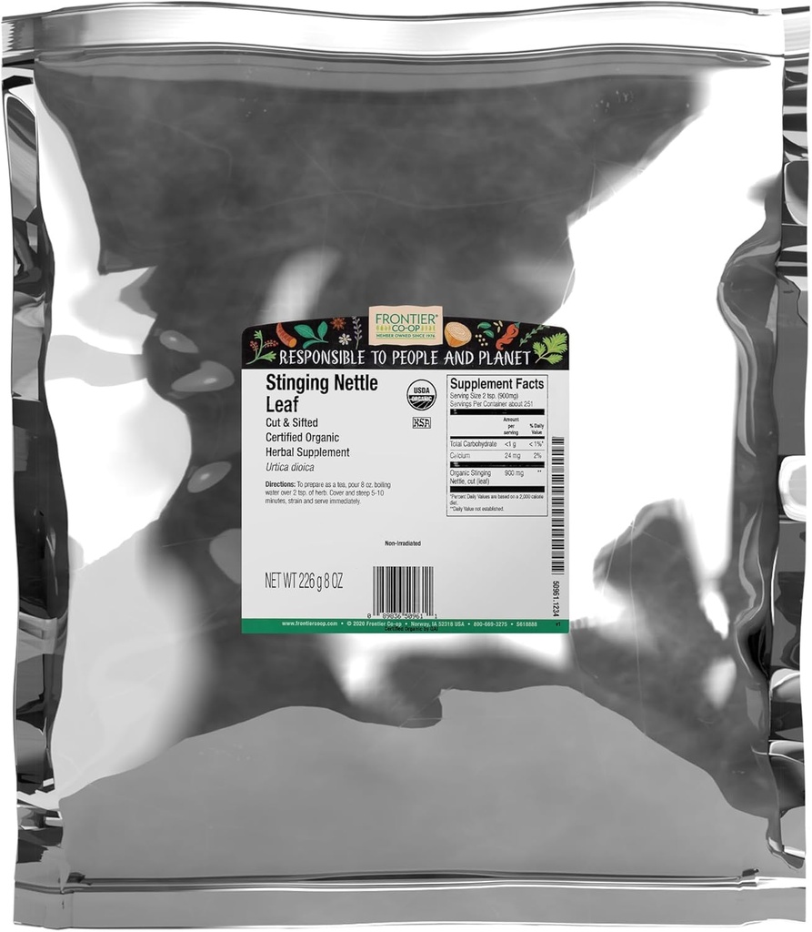 Frontier Co-op Organic Stinging Nettle Leaf, 1lb bulkpose, Cut & Sifted - ideell for å lage Nettle Te, Kosher sertifisert