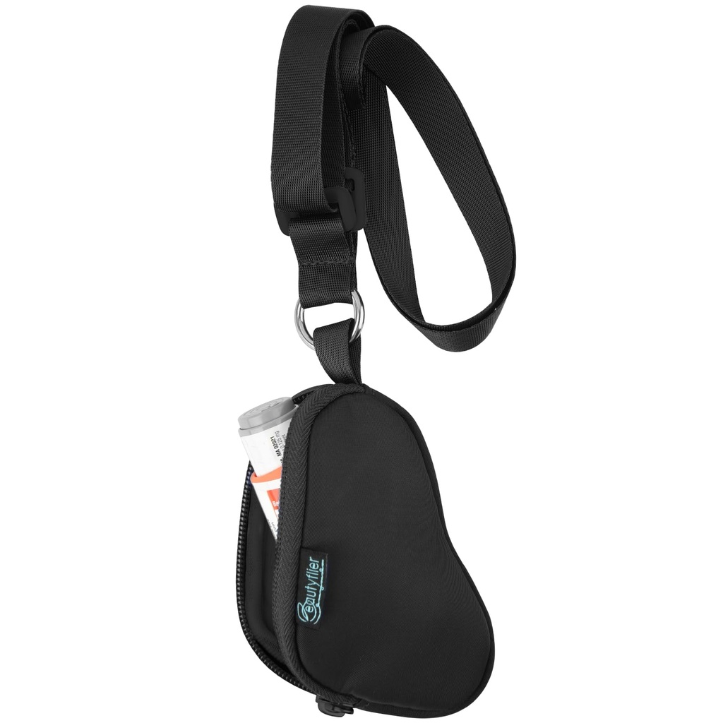 Beautyflier Astma Inhaler Case Lanyard Holder Keychain Reise Handy Mini Veske for voksne og barn, inkluderer ikke inhaler (svart)