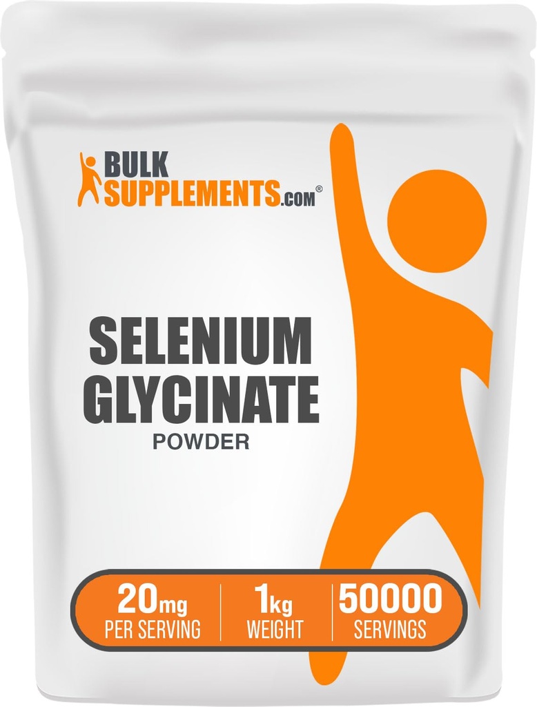 BulkSupplements.com Selenium Glycinate pulver - Selenium 200mcg, Mineral Supplement - Essential Trace Mineral & Glutenfri, 20 mg per servering, 1kg (2,2 lbs) (Pack of 1)
