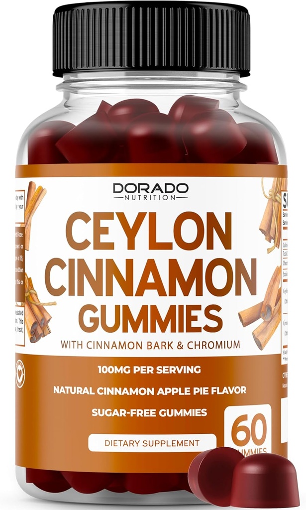 Ceylon Cinnamon Gummies (60 greve) Apple Cider Vinegar Cinnamon, Turmeric, Berberine & Ginseng for Digestion generell velvære støtte - Ceylon Supplements - Vegansk trygt og USA laget