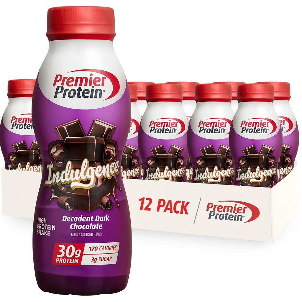 Premier Protein Indulgence Protein Shake, 30g Protein, 3g Sukker, Decadent Dark Chokolade, 11.5 fl oz, Pakke med 12