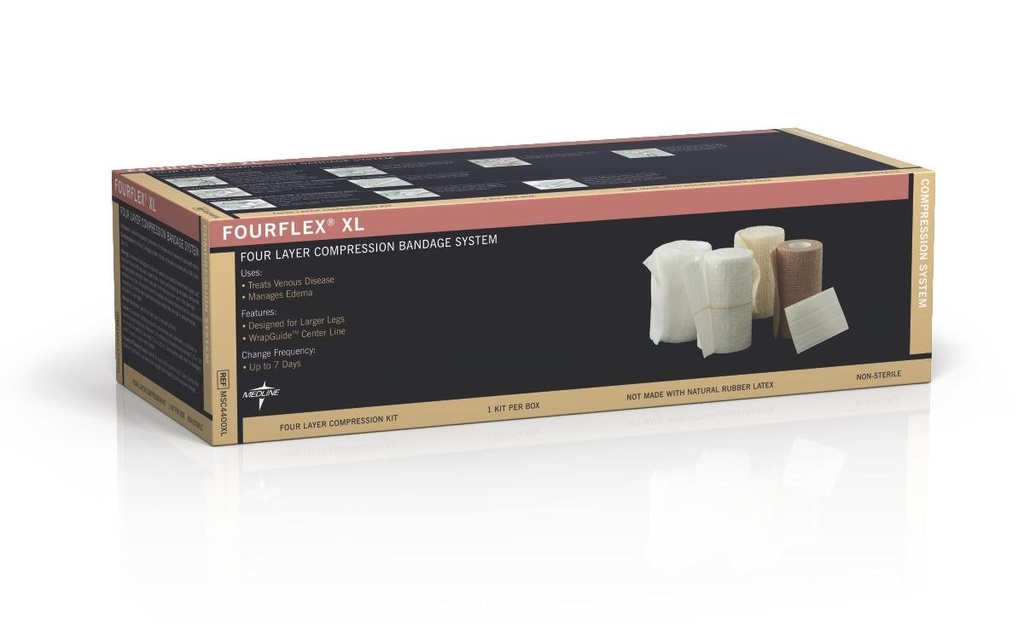Medline Fourflex XL 4-layer kompresjonssystem, størrelse XL, Effektiv for kronisk venøs utilgjengelighet, tilfelle av 8 Kit