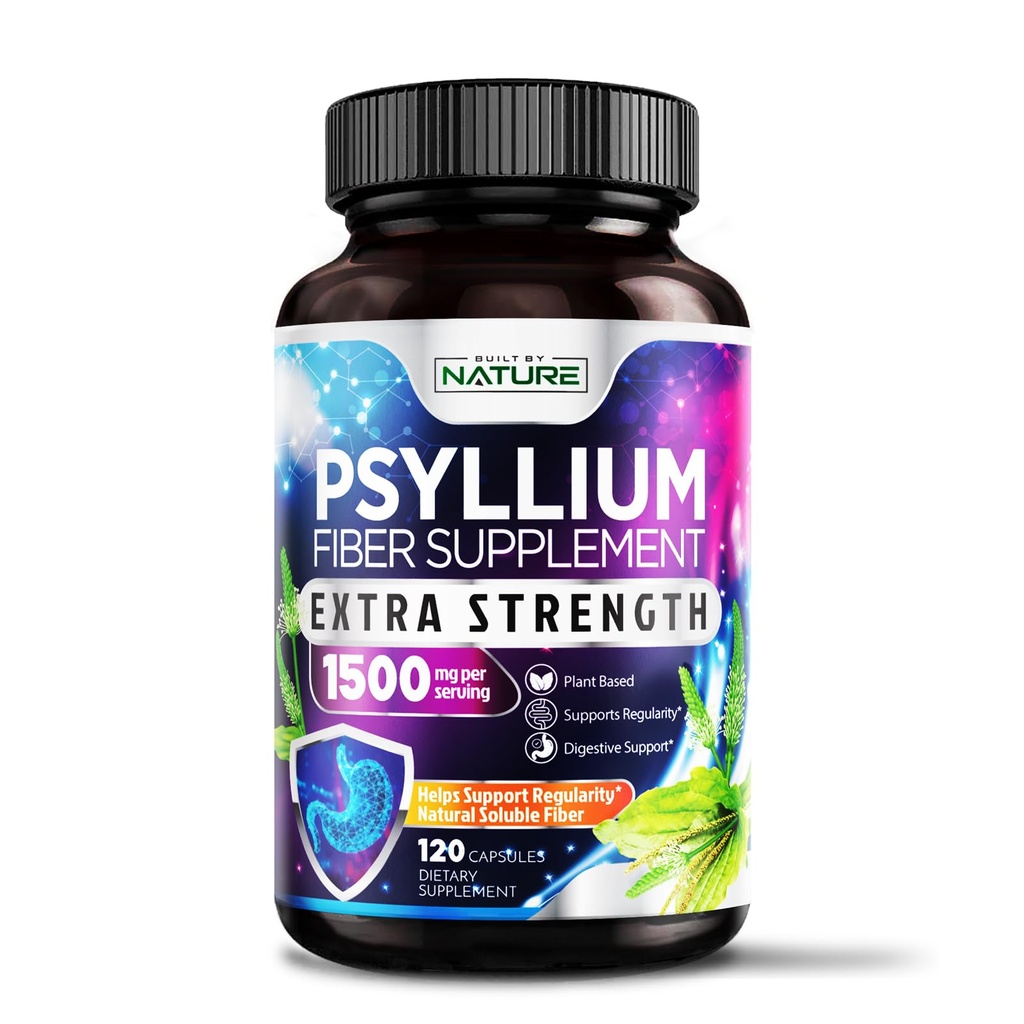 Psyllium Husk Capsules 1500mg - Fiber Supplement - Naturlig Oppløselige Fiber piller med Psyllium Husk pulver - støtter Digestive Gut og Colon Helse - Ikke-GMO, Glutenfri, Vegan - 120 Kapsler