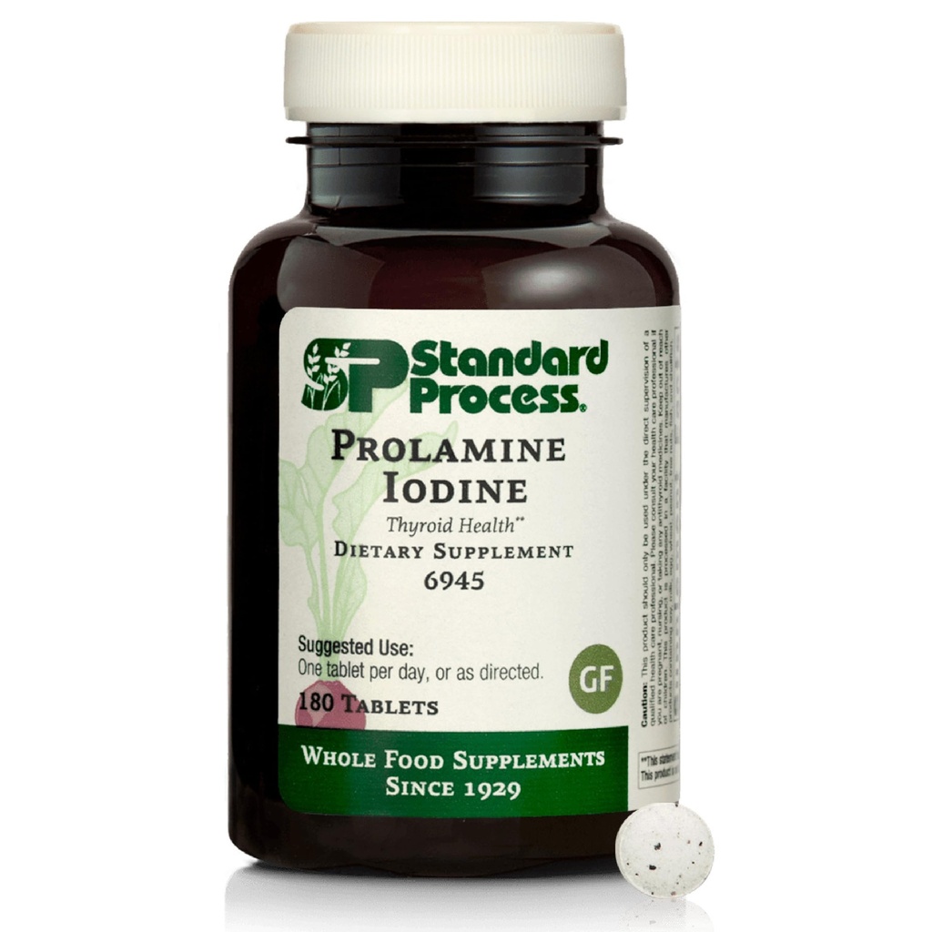 Standard prosess Prolamin Iodine Thyroid Helse Diett Supplement - Vegan, Glutenfri, Ikke-Dærlig, & Ikke-Soy - Viktig Endokrine Support - 180 tabletter