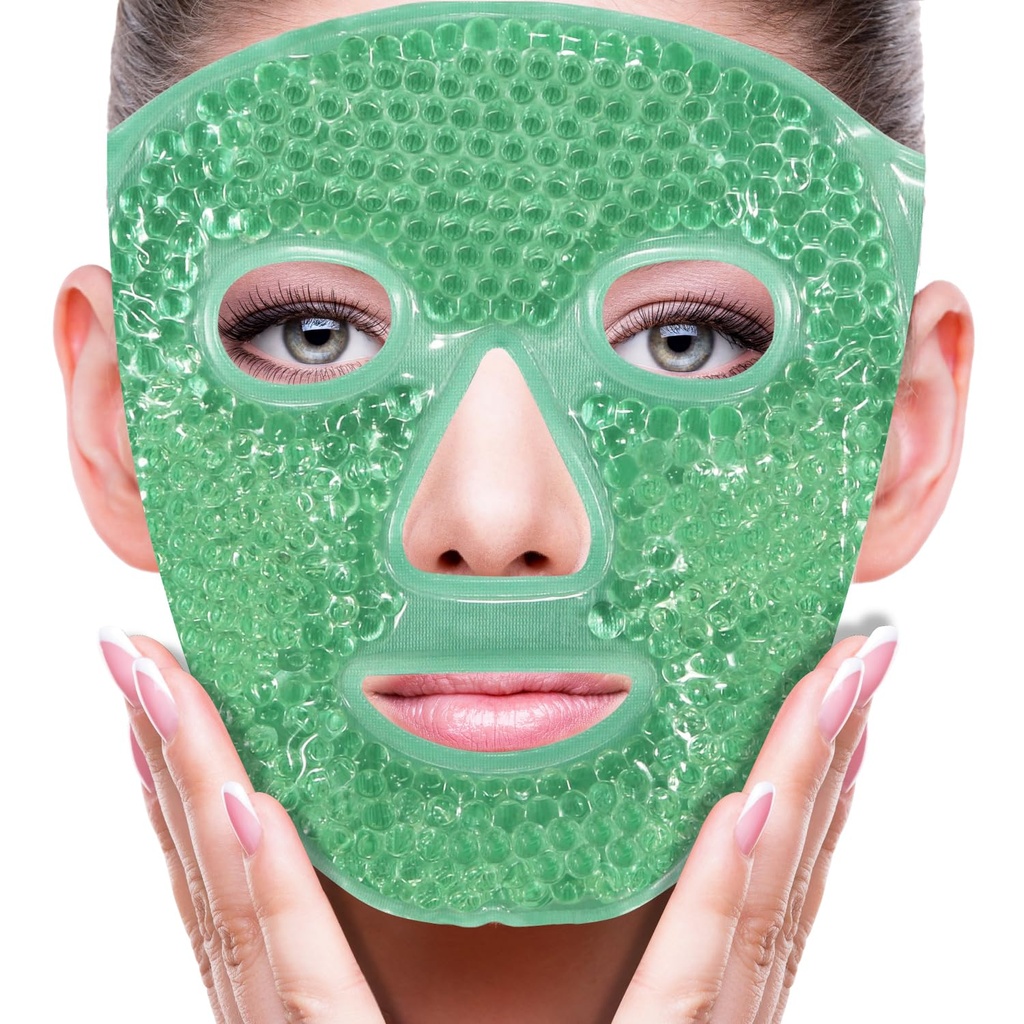 ZNÖCUETÖD Face Eye Mask Ice Pack for å redusere puffiness, poser under øynene, Puffy Mørke sirkler, Migraine, Hot/Kold pakke med myk Plush backing (grønn #43)