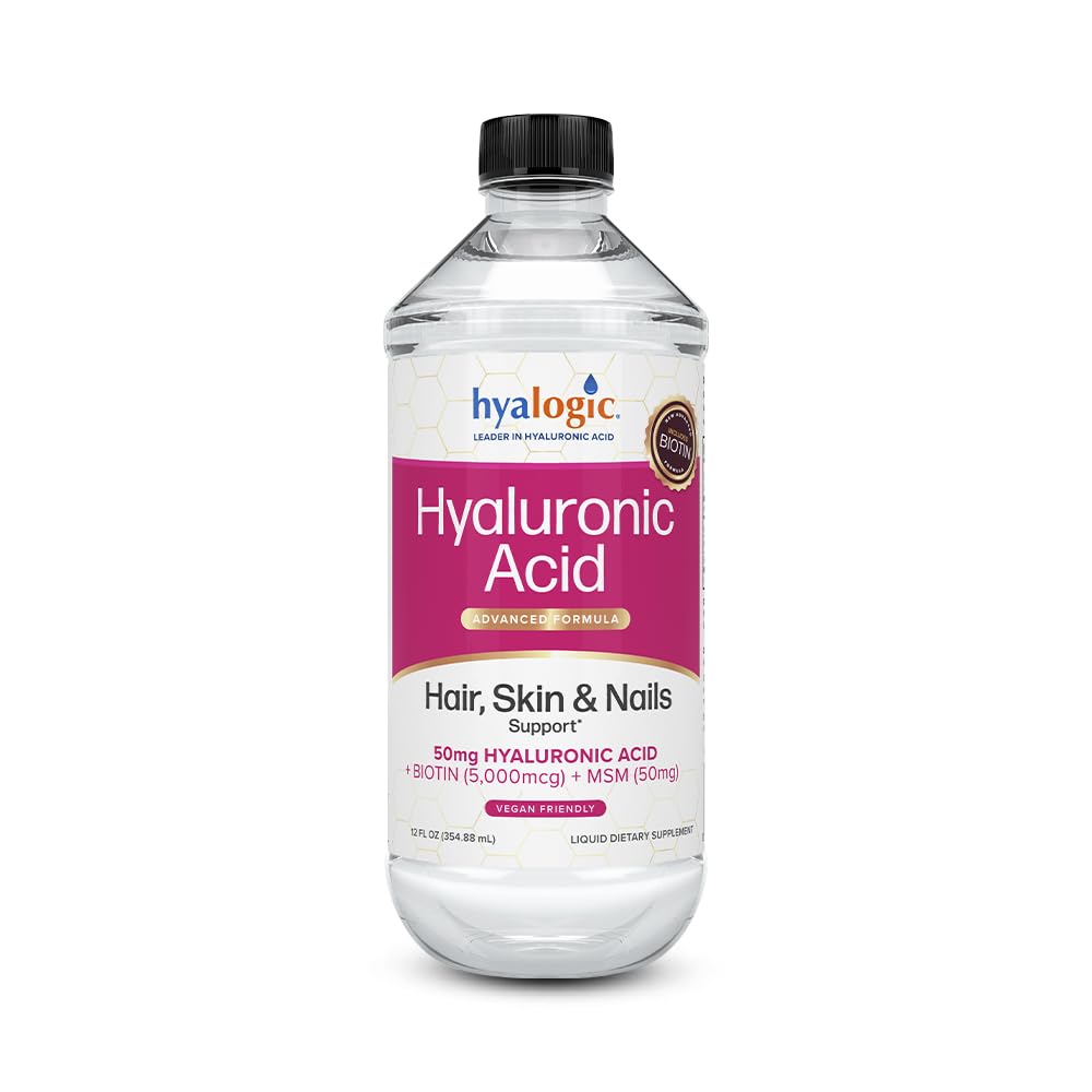 Hyalogisk flytende hyaluronsyre Supplement - Støtte for sunt hår, hud og negler med 5000 mg Biotin og 50 mg MSM - Naturlig hydrasjon for hele kroppen - høy molekylvekt formel - 12 oz