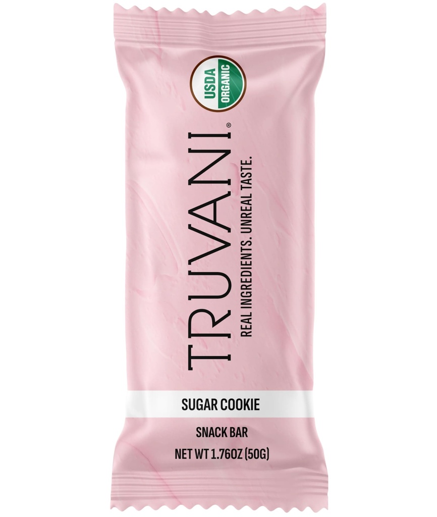 Truvani Plant Basert Snack Barer | Sugar Cookie 1 pakke | 6g Protein | USDA Økologisk og Vegansk | Den eneste Bar | Dairy, Soja, og Glutenfri | Individuelt omgitt